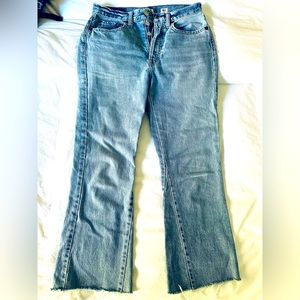 Re/Done size 26 cropped flared jeans with raw hemline in medium light wash
